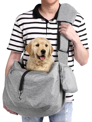 Ownpets Pet Sling Carrier, Fits 15 to 25lbs Extra-Large Dog/Cat Sling Carrier Reversible and Hands-Free Dog Bag with Adjustable Strap and Pocket Shoulder Pad for Outdoor Travel Hiking - color: Grey