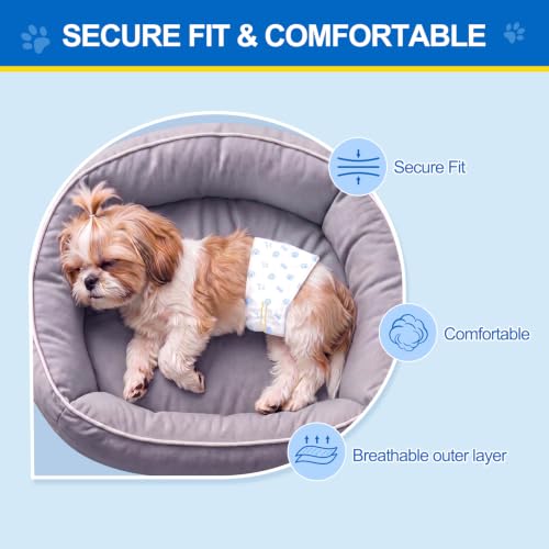 Wowflash 100 Count Male Dog Diapers Disposable, Leakproof Dog Wraps with Wetness Indicator, Breathable Quick-Dry, Secure Fit Doggy Belly Bands for Incontinence, Marking & House Training, X-Small - size: X-Small