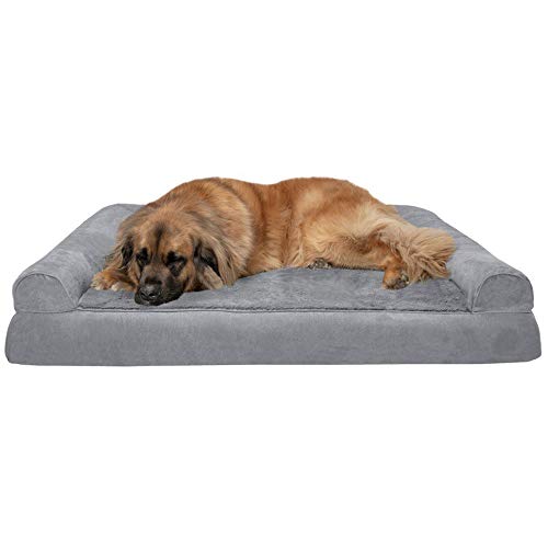 Furhaven Orthopedic Dog Bed for Large Dogs w/ Removable Bolsters & Washable Cover, For Dogs Up to 125 lbs - Plush & Suede Sofa - Gray, Jumbo Plus/XXL - color: Gray, size: Jumbo Plus