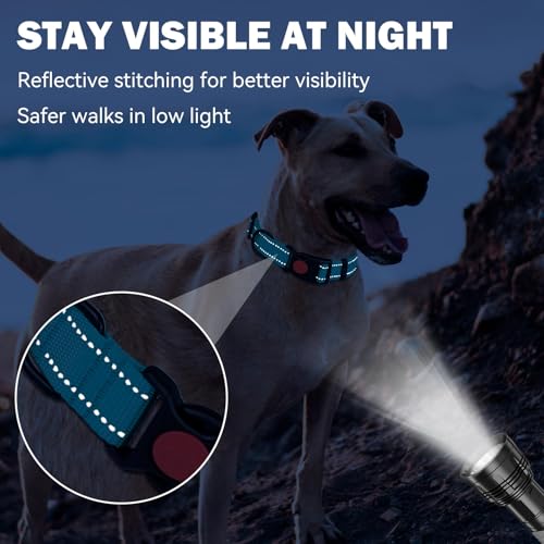 3 PCS Dog Collar for Large Dogs,Reflective Dog Collar Adjustable Soft Nylon with Safety Locking Buckle Boy Dog Collars,Black+Blue+Teal,L - color: Black+Blue+Teal, size: L:17-25",width 1"