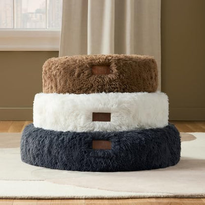Town & Country Luxe CuddleTown Fuzzy Solid Donut Pet Bed, Soft, Cozy & Calming, Non-Slip Bottom, 100% Machine Washable, Brown, XS 19"x19"x7" Round - color: Brown, size: Extra Small 19"x19"x7" Round