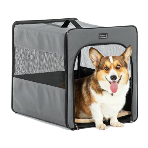 PETSFIT Portable Dog Crate, Travel Dog Crate - 24 Inch with Thicken Mat, Easy to Fold, Sturdy and Portable, Perfect for Traveling, Soft Dog Kennel Grey - color: Grey, size: 24.0"L x 18.0"W x 21.0"H