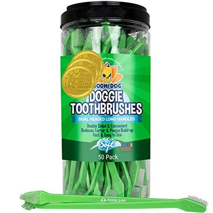 Bodhi Dog Dual-Headed Toothbrush for Dogs & Cats - Soft Bristles for Gentle Pet Dental Care - Puppy & Adult Teeth Cleaning - Easy-to-Use Design for Healthy Gums & Fresh Breath (50 Count) - size: 1 Count (Pack of 50)
