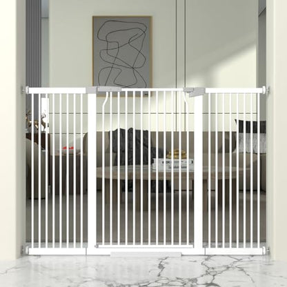 41" Extra Tall Cat Gate for Doorway, 54.5-60.2'' Metal Pet Baby Safe Gate, Extra Wide Pressure Mounted Child Door with Expansion Kit, No Drilling Baby Gate Indoor, No Climb Proof Gate, White - size: 54.5-60.2''W