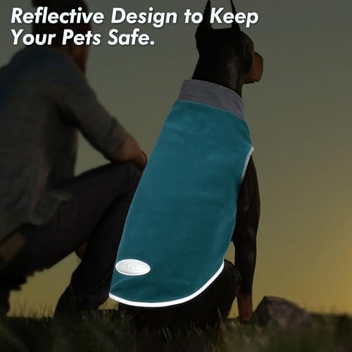 cyeollo 2 Pack Dog Sweatshirts Fleece Jacket with Reflective Stripe Pullover Stretchy Doggie Sweater Soft Pet Clothes Lightweight Dog Sweaters for Small Dogs, Teal & Grey M - color: 1# Teal & Grey, size: Medium