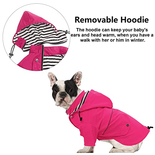 Morezi Dog Zip Up Raincoat with Reflective Buttons, Rain/Water Resistant, Adjustable Drawstring, Removable Hood, Raincoats with Legs 8lbs to 80lbs Available - Pink - S - color: Pink, size: Small