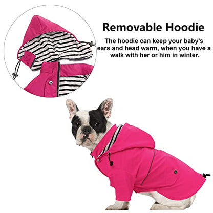 Morezi Dog Zip Up Raincoat with Reflective Buttons, Rain/Water Resistant, Adjustable Drawstring, Removable Hood, Raincoats with Legs 8lbs to 80lbs Available - Pink - S - color: Pink, size: Small