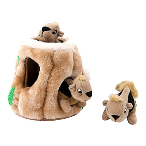Outward Hound Hide-A-Squirrel Dog Toy – Interactive 2‑in‑1 Plush Puzzle with 3 Squeaky Removable Squirrels, Medium - color: Squirrel Medium
