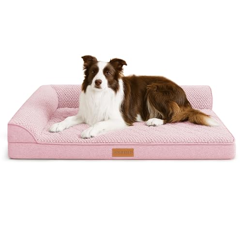 Orthopedic XL Dog Bed Large Sized Dog 48''X30'', Waterproof L Bolster Extra Large Egg Crate Foam Pet Crate Beds with Washable Removable Cover, Non-Slip Soft Pet Couch Mat, Pink - color: Pink, size: XXL:48x30x3.5 IN