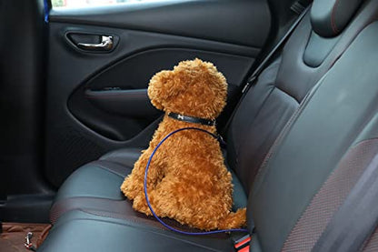 Mogoko Pet Dog Car Seat Belt Restraint, Coated Stainless Steel Chew Proof Dog Vehicle Safety Tether Cable, Double Clip No-Chew Pet Car Leash Lead-16 Inch - color: Blue, size: 16 inches