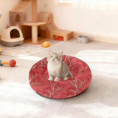 Pet Bed Coral Gorgeous Vivid Tree Cat Snuggler Soft Winter Cushion, Cozy Round Bolster Nest for Indoor Kittens & Small Pets 15" - size: X-Small