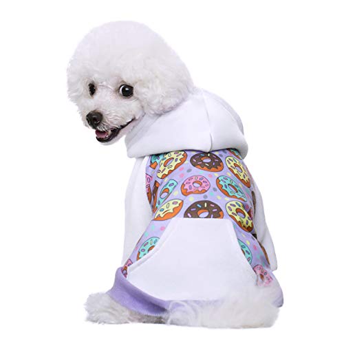 Purple Puppy Dog Hoodies for Small Medium Dogs, Christmas Hooded Sweatshirt with Pocket Pet Cat Hoody Clothes Sweaters Fleece Coat Dog Costume Winter - color: Purple Donut, size: Medium