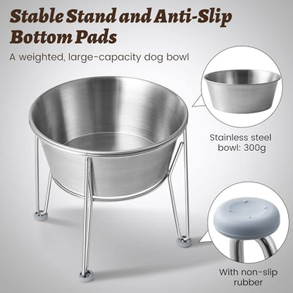Elevated Dog Bowls for Large & Medium Dogs - Stainless Steel 64oz/8 Cup Raised Feeder with Non-Slip Base, Dual Food & Water Bowls 2-Pack - color: Raised Bowl, size: 8 Cups