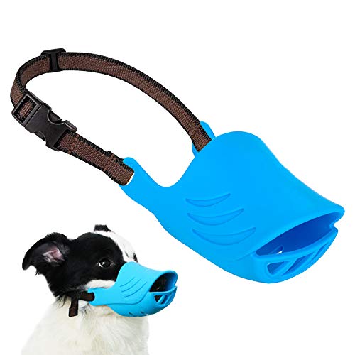 Dog Muzzle, Soft Duck Silicone Mouth Cover with Adjustable Strap for Small Medium Dogs, Best to Prevent Barking, Biting, and Chewing(Blue,S) - color: Blue, size: S
