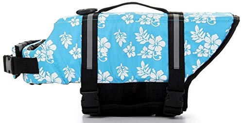 Izefia Dog Life Jacket Swimming Safety Coat Floatation Life Vest Life Saver with Handle for Small Dog Puppy Large Dog (Blue Flower, XS) - color: Blue Flower, size: X-Small