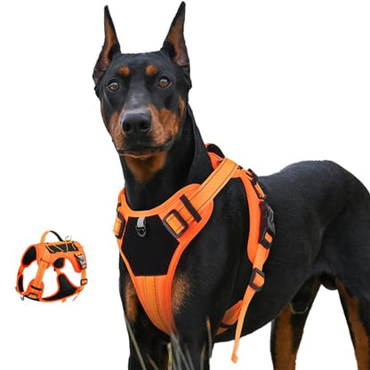 Orange Reflective Lightweight Tactical Pet Harness Vest with Handle Harness Tactical Dog Harness Vest for Walking, Hiking,Training,Outdoor,Camping (Orange, Large) - size: Large