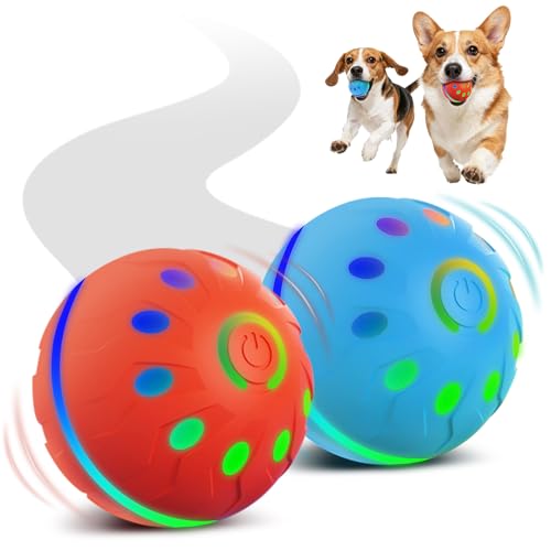 Zoomsnail 2 Pack Interactive Dog Ball Toy with Lights, BPA-Free Automatic Dog Balls with 2 Modes, Rechargeable Waterproof Rolling Ball for Small & Medium Breeds, Ideal Entertainment and Dog Gift Set