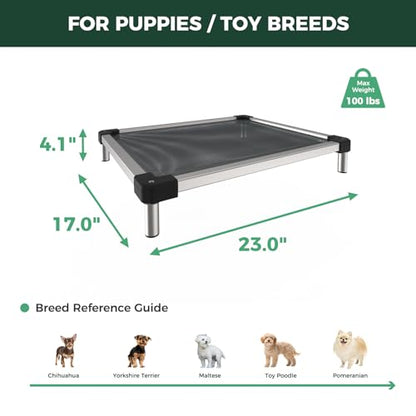 FXW TitanNest Chew-Proof Elevated Dog Bed, Raised Cot for Indoor/Outdoor/Camping Use, Durable & Waterproof Cooling Pet Bed for Toy Dogs, 23.0" L x 17.0" W x 4.1" H, Black - size: XXS-Toy Dog (23.0"L x 17.0"W x 4.1"H)