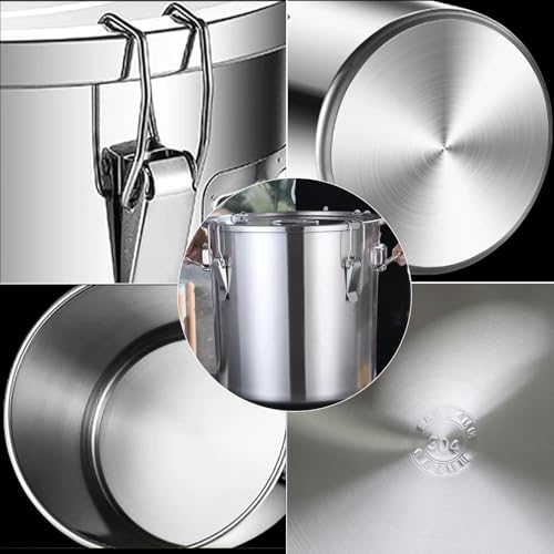 304 stainless steel food storage containers with lids lock clips airtight container large airtight for rice flour sugar grain coffee bean storage containers Kitchen jar (5.55gal/21L) - size: 5.55gal