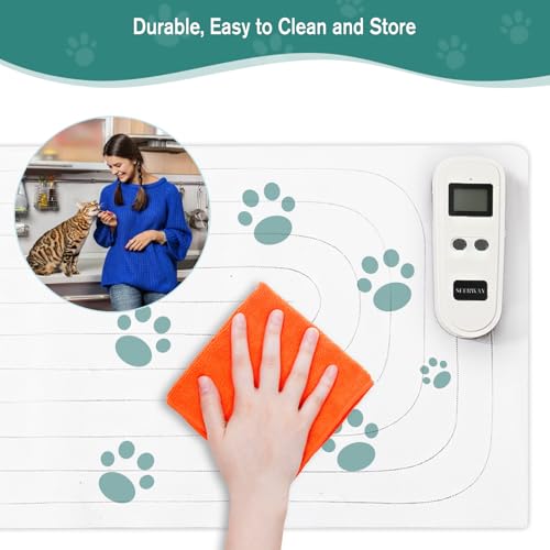 SEERWAY Scat 22"x14" Rectangular Pet Shock Mat Indoor - Safe Training Pads for Dogs & Cats, Electric Repellent Mat Keeps Pets Off Couch, Sofa, Counter Top, 3 Training Modes, Battery Operated