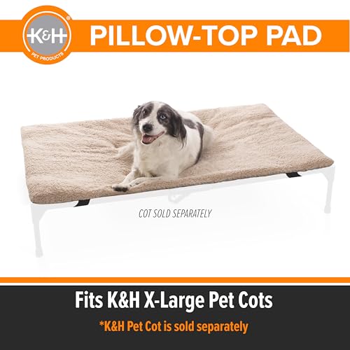 K&H Pet Products Dog Cot Pad (Cot Sold Separately), Pillow-Top Comfort Bed for K&H XL Elevated Dog Beds, Soft & Fluffy, Secure Fit Straps, Machine Washable, Portable - Extra-Large 50 X 32 Tan Fleece - size: XL (32 in x 50 in)