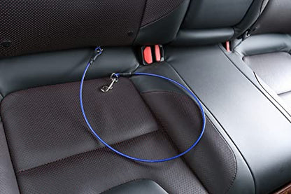 Mogoko Pet Dog Car Seat Belt Restraint, Coated Stainless Steel Chew Proof Dog Vehicle Safety Tether Cable, Double Clip No-Chew Pet Car Leash Lead-24 Inch - color: Blue, size: 24 inches