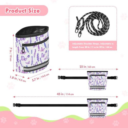 Lavender Water-Resistant Dog Treat Pouch, 3 Ways to Wear Treat Bag with Magnetic Closure & Reflective Strip, Hands-Free for Pet Training, Walking