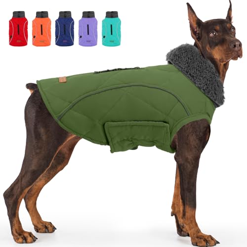 EMUST Winter Coat for Large Dogs, Windproof Dog Jacket for Cold Weather, Extra Warm Pet Winter Clothes for Small Medium Large Dogs, Green, XXL - color: NewGreen, size: XX-Large(Pack of 1)