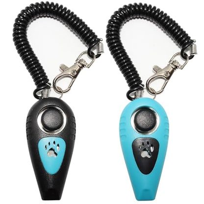 Pet Training Clicker with Whistle and Wrist Strap - Dog Training Clickers Whistles (Black + Blue)