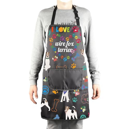 MBMSO Wire Fox Terrier Apron Dog Apron with Pockets Wire Fox Terrier Gifts for Dog Lover Dog Owner Gift Dog Mom Kitchen Apron