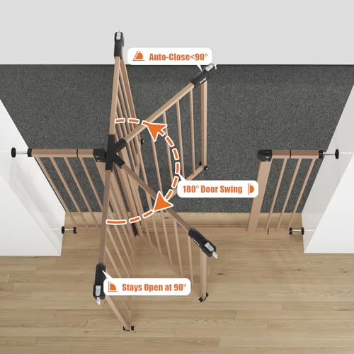 keny Extra Wide Baby Gate - 29" to 47.3" Auto Close Safety Gate, Pressure Mounted, No Drilling, Brown - color: Brown, size: 29-47.3"Wide, 30"Tall
