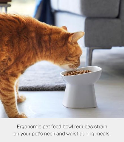 Yamazaki Home Tower Elevated Ceramic Pet Food Bowl - Angled, Non-Slip, Microwave & Dishwasher Safe - 6.7Oz - color: White