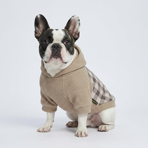 Fitwarm Tartan Plaid Dog Hoodie, Knitted Dog Clothes for Small Dogs Boy, Pet Sweatshirt, Knitted Sweater, Beige, Large - color: Khaki, size: Large