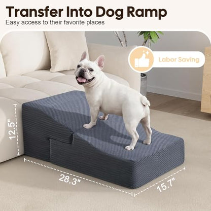 Dog Ramp for Bed Couch, 15.3" H Dog Stairs for Small Dogs | 2 in 1 Transformable 3-Step Pet Steps for Bed, Foldable Cats Ramp to Get on Bed, Non-Slip Balanced, Grey - size: 15.7 X 21.2 X 15.3 In