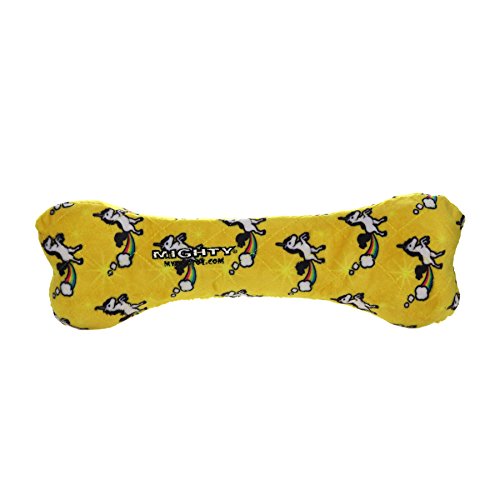 Mighty- No Stuff Bone-Unicorn– Squeaky Plastic Core. 2-in-1 Toy. Made Durable & Floats, Strong & Tough. Interactive Play Dog Toy (Tug, Toss & Fetch) - color: Yellow Unicorn Bone