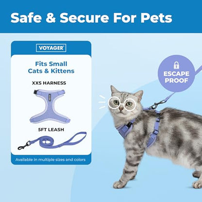 Voyager Escape-Proof Step-in Lock Cat Harness & 5ft Neoprene-Handle Leash Set All-Weather Mesh with Reflective Stitching for Small to Large Cats by Best Pet Supplies, Lavender (327), XXS - color: Lavender, size: XXS (Chest: 11.5 - 14")