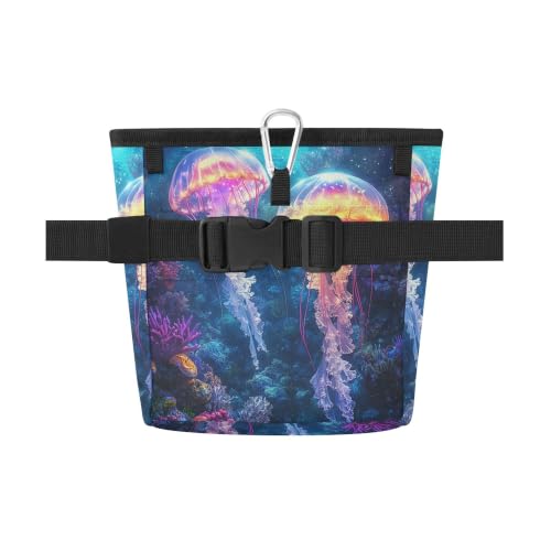 Jellyfish Water-Resistant Dog Treat Pouch, 3 Ways to Wear Treat Bag with Magnetic Closure & Reflective Strip, Hands-Free for Pet Training, Walking