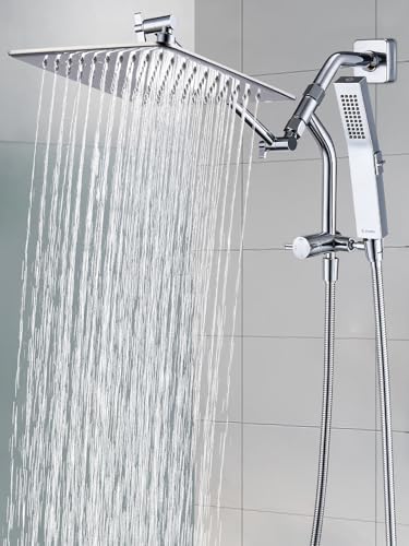 G-Promise All Metal 12 Inch Thickness Rain Shower Head with Handheld Built-in Power Wash Mode, Pause Setting 3-way Diverter, Full Body Coverage Waterfall Showerhead, Luxury Bathroom Upgrade (Chrome) - color: Chrome, size: 12 Inches