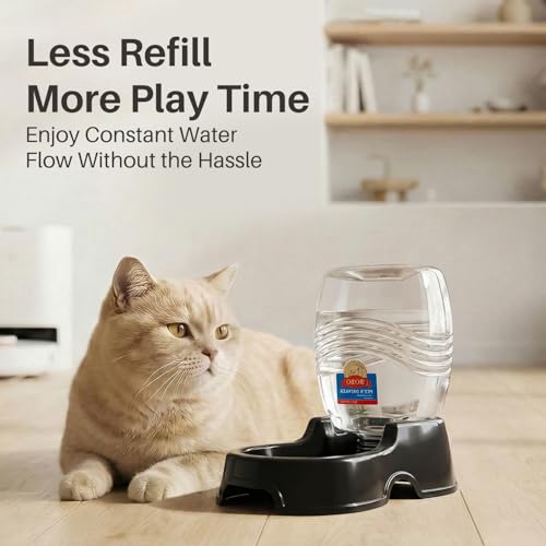 Flexzion Automatic Gravity Pet Waterer for Cat & Dog - Non-Skid & Easy-Clean Auto Replenish Water Dispenser Drinking Bowl (3/8 Gallon / 1.5L), Black - color: Black, size: 1.5 L