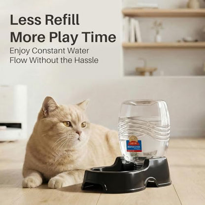 Flexzion Automatic Gravity Pet Waterer for Cat & Dog - Non-Skid & Easy-Clean Auto Replenish Water Dispenser Drinking Bowl (3/8 Gallon / 1.5L), Black - color: Black, size: 1.5 L