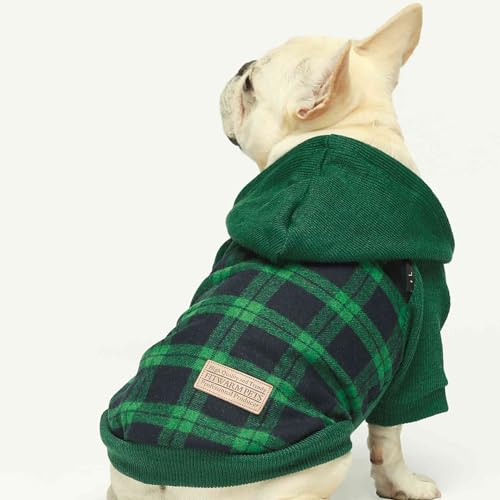 Fitwarm Tartan Plaid Dog Hoodie, Knitted Dog Clothes for Small Dogs Boy, Pet Sweater with Hood, Cat Winter Outfit, Green, Medium - color: Green, size: Medium
