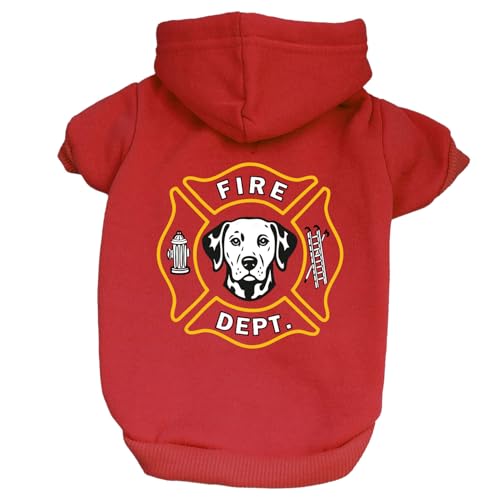 Firefighter K9 Fire Dept Dog Hoodie | Fleece Lined |Leash Hole| Firehouse | Rescue Squad | Halloween Costume | First Responder | Dalmation|Red, 4X-Large 1380 - color: Red-Hoodie, size: 4X-Large (40-55 lbs)