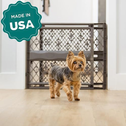 MYPET Paws Portable Pet Gate: 26-40" Wide Expandable, Pressure Mounted No Tools Needed, Durable Dog Gate for Doorways, Made in USA, 23" Tall, Fieldstone Gray - color: Fieldstone