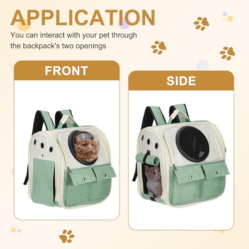 Pet Backpack Carrier, Portable and Ventilated, Oxford Cloth, Dogs Cats and Small Animals Travel Bag 12.99", (Green, 1 Pcs), Intended for Hiking/Camping/Traveling - color: Green