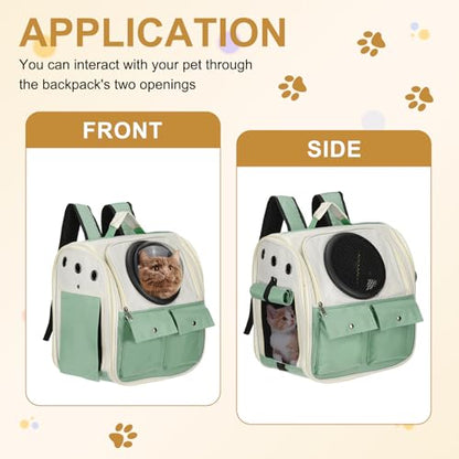 Pet Backpack Carrier, Portable and Ventilated, Oxford Cloth, Dogs Cats and Small Animals Travel Bag 12.99", (Green, 1 Pcs), Intended for Hiking/Camping/Traveling - color: Green