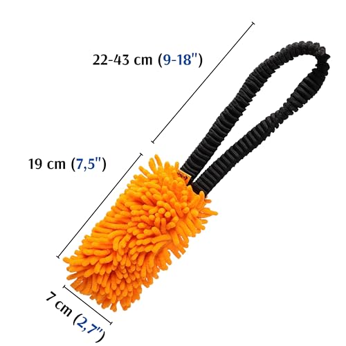 Dingo Dog Tug Toy with Bungee Handle, Microfiber, Orange - color: Orange