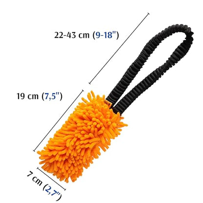Dingo Dog Tug Toy with Bungee Handle, Microfiber, Orange - color: Orange