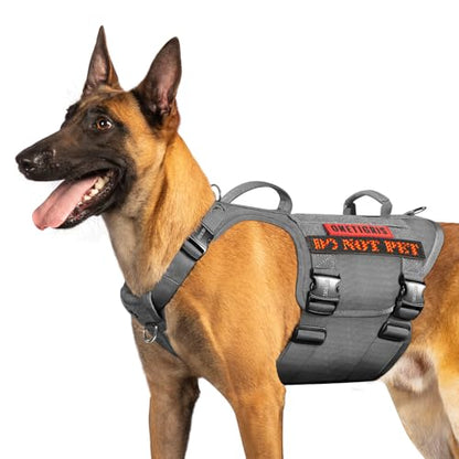 OneTigris Tactical Large Dog Harness, 5X Metal Buckled No Pull Service Dog Harness Vest with Hook & Loop Panels, Military Heavy Duty Dog Vest for Walking Hiking Training - color: Grey, size: L
