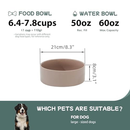 Havniva 8.3inch Ceramic Dog Bowls Dog Food Bowl for Large Breed Dog Food and Water Bowl Non-Slip Dog Dish Large Capacity Feeding Pet Water Bowl - color: 1 Bowl - Brown Coffee, size: 8.3inch