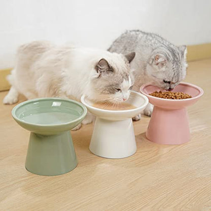 CEEFU Extra Wide Elevated Ceramic Cat Bowl, 6.2" Shallow Dish for Whisker Fatigue Relief, 5" Height for Easy Feeding, Durable Raised 2 Cat Food Bowls, Blue - color: Baby Blue-2 Food Bowl